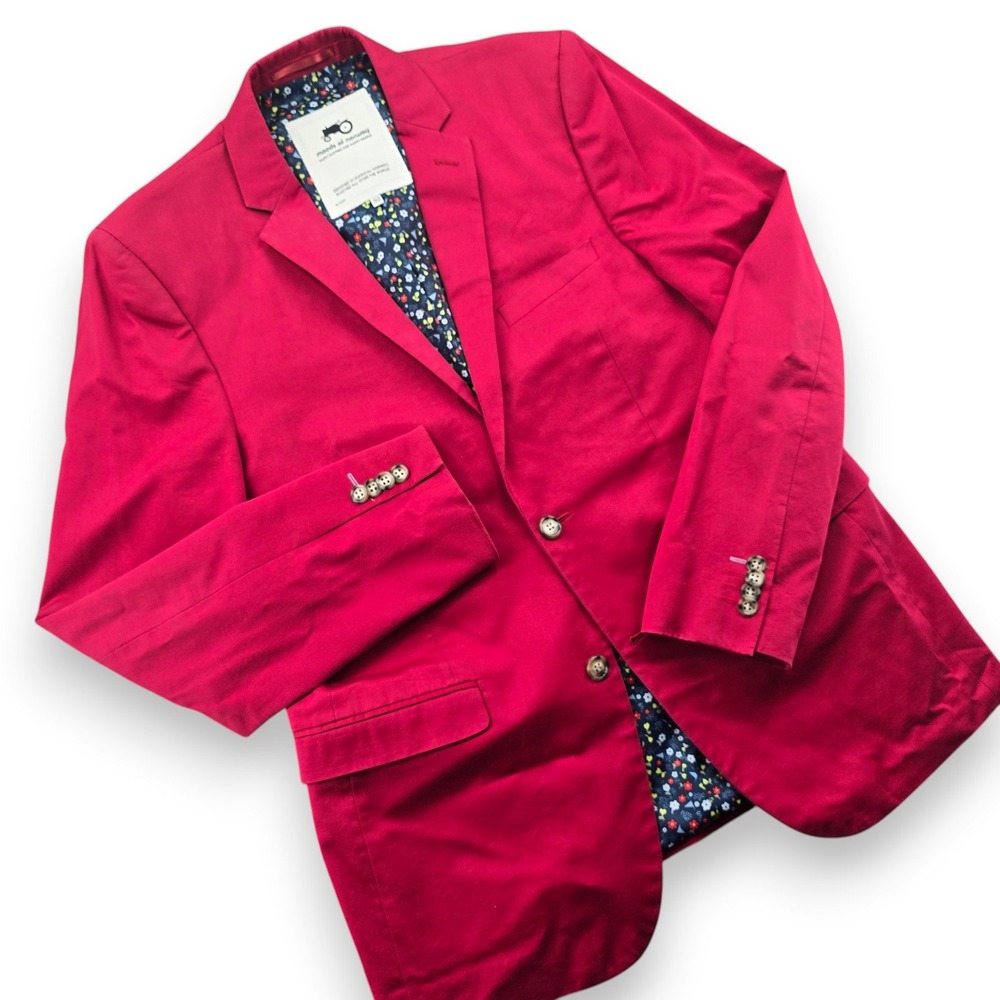 Moods of Norway Blazer Mens 42 Red 100% Wool Floral Lined 2-Button Sport Coat